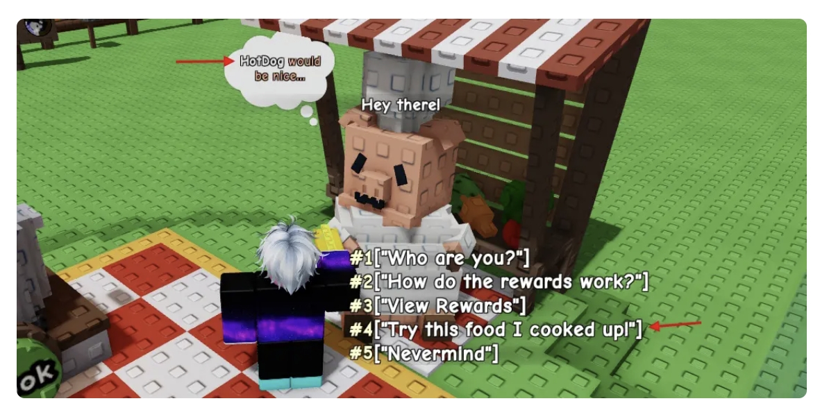 Grow A Garden Chris P Pig NPC Dialogue Interface with Food Submission Options